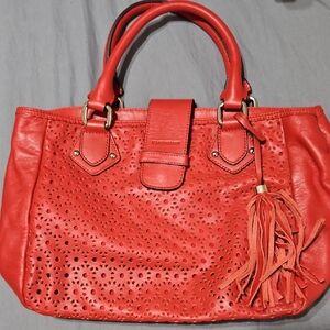 Red Leather Isaac Mizrahi Handbag with Tassel